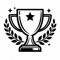 A black trophy icon with a star and laurel wreath representing 35 plus years as a premium quality sportswear specialist